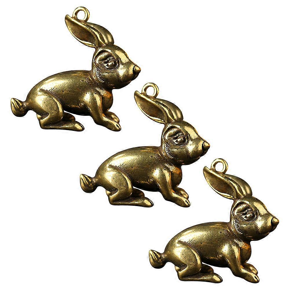 3pcs Copper Rabbit Keyring Charms Zodiac Pendant Hanging Decor for DIY Craft Accessories Multipurpose Gift Durable Fine Texture Convenient Hanging