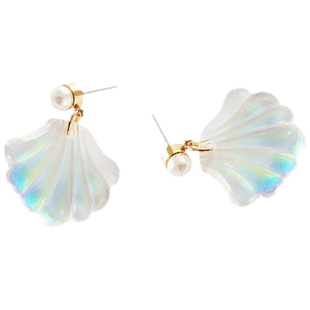 Multi Color Shell Shape Ear Studs for Women Comfortable Alloy and Resin Ear Jewelry 1 Pair