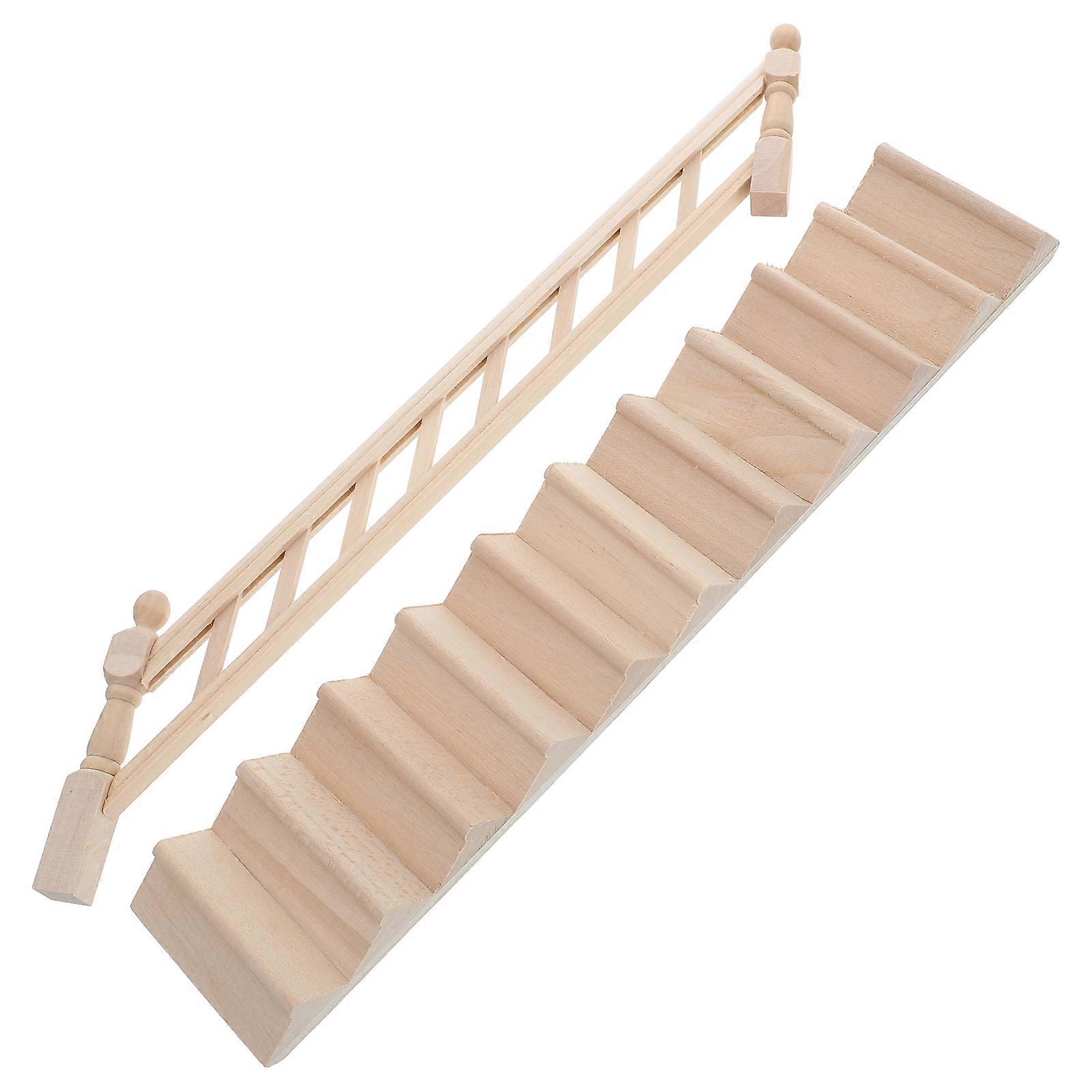Handrail Accessories Miniature Wooden Stairs Diy Unpainted Staircase Model For Photography Props And Miniature Scene Setup 1Set