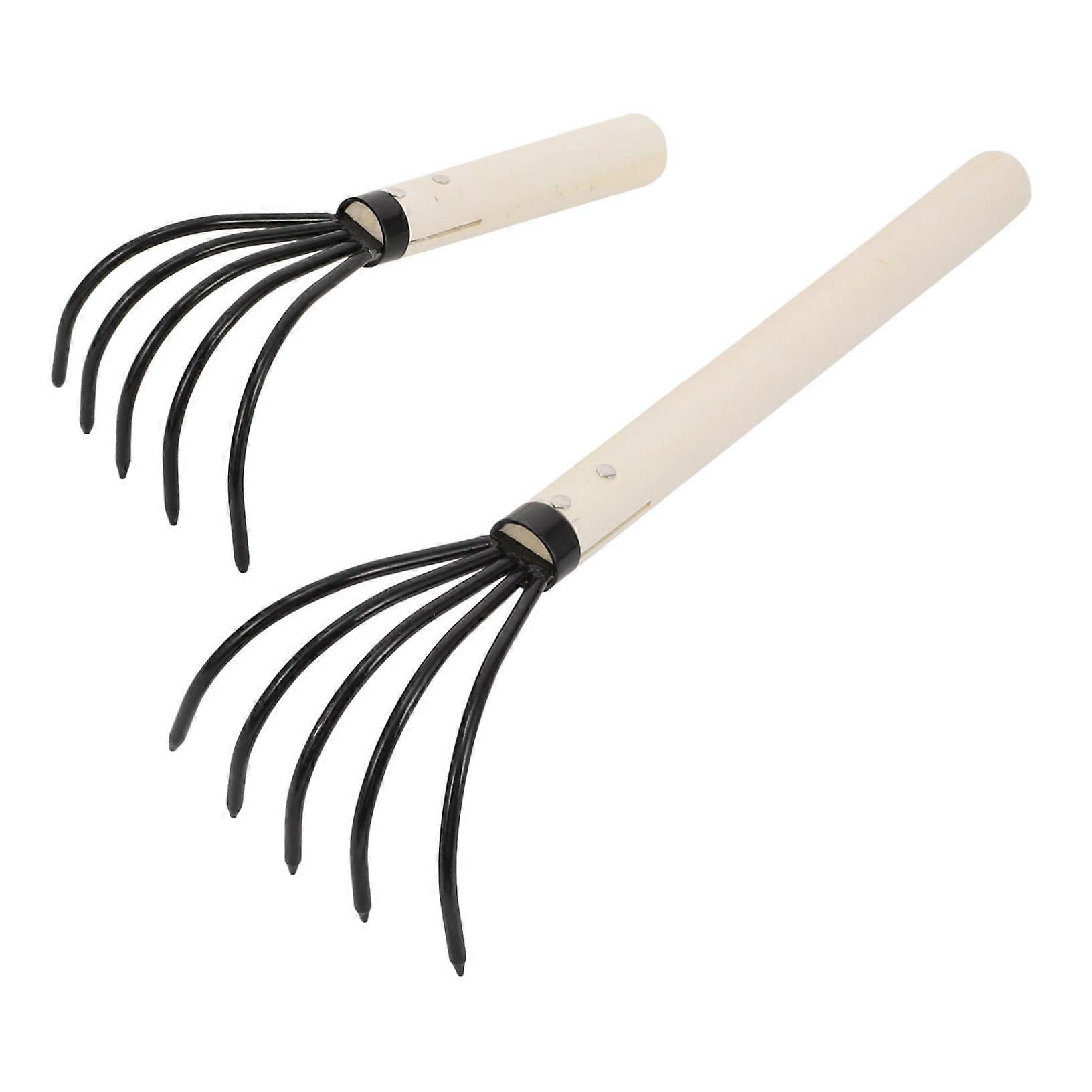 2 Pieces Carbon Mussel Rakes with Wooden Handle Portable Tool for Digging Seafood at the Beach for Clam Digging and Seafood Harvesting