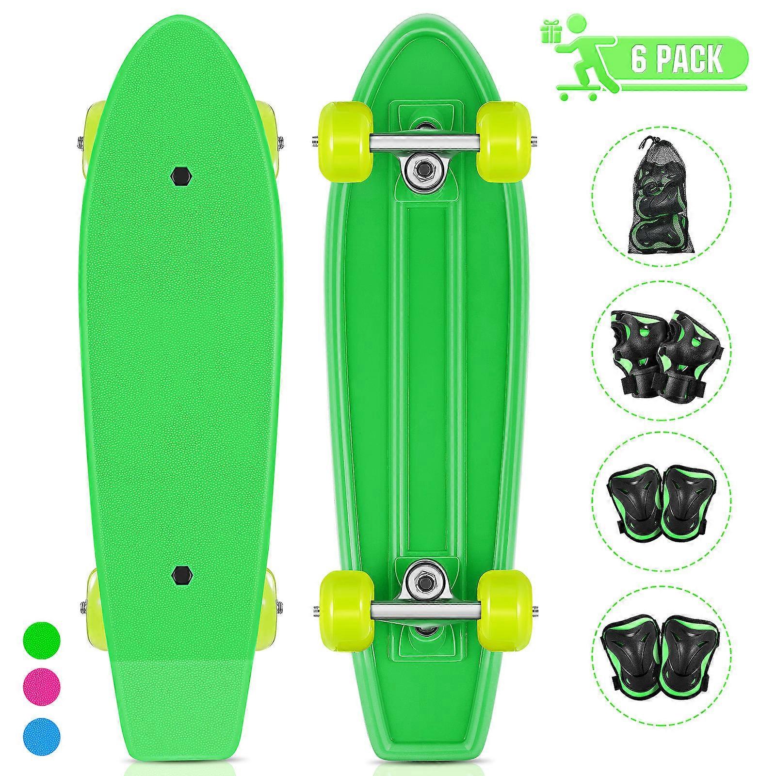 Complete Longboard with and Pads for Outdoor Use Sturdy Metal Construction Green Color Fits All Ages 4 Wheels