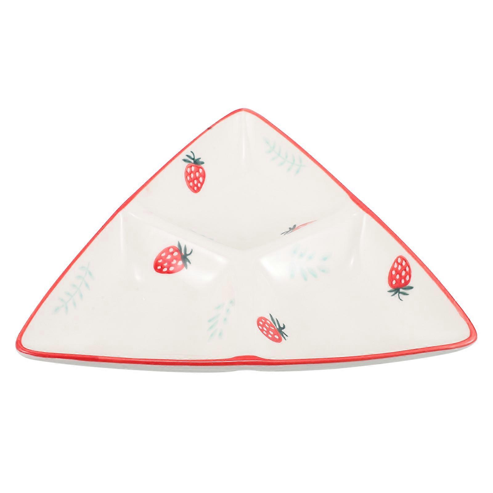 Ceramic Divided Serving Bowl For Daily Use Cute Strawberry Design Triangular Shape 1Pcs