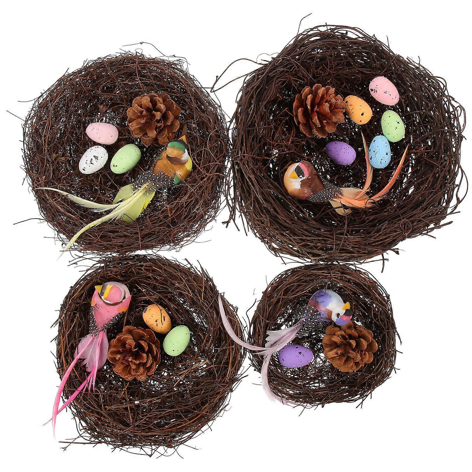 4 Sets Easter Decorative Bird Nest with Eggs Foam Bird for Garden Yard Home Party Easter Decor
