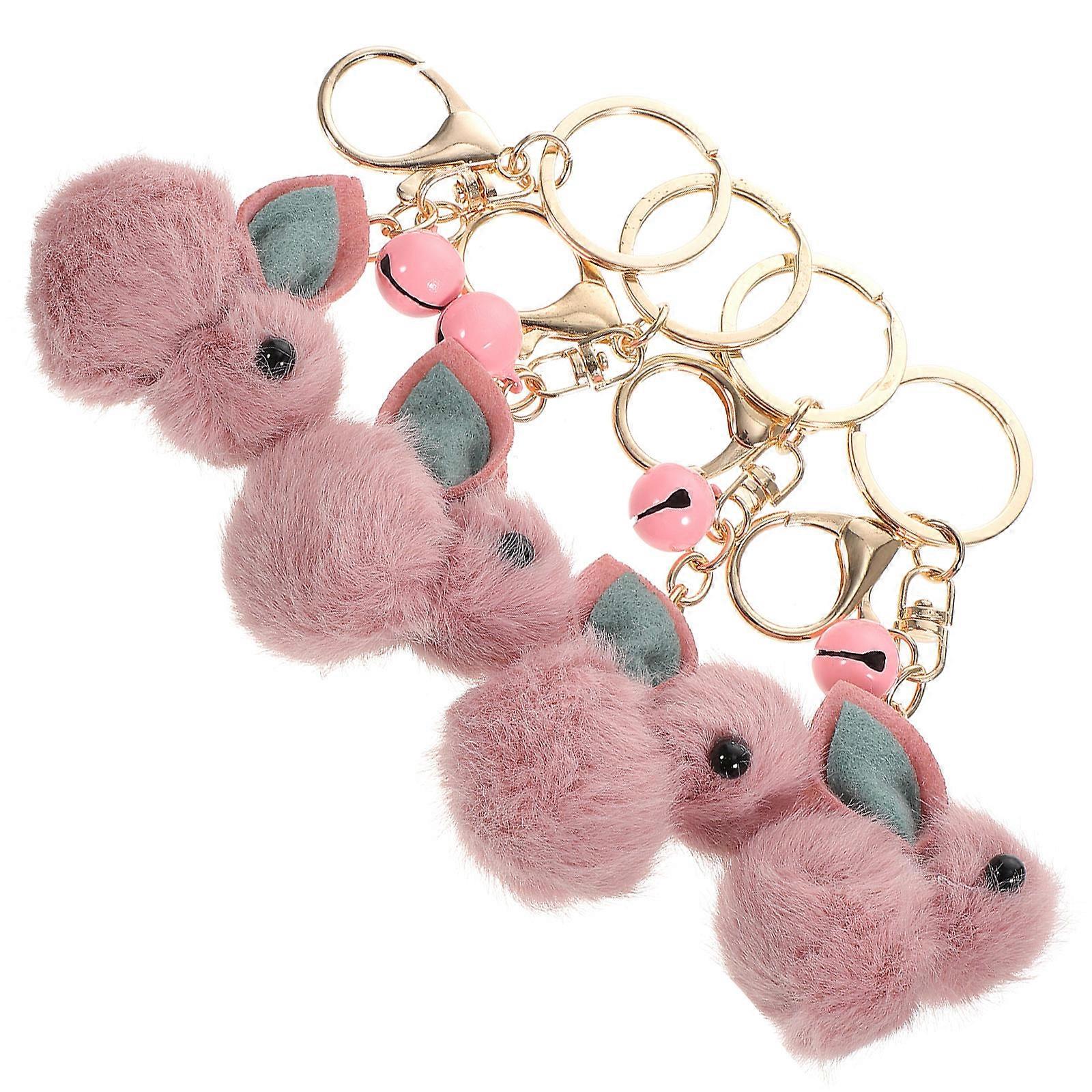 Plush Rabbit Keychain 4Pcs Simple Design Ornament For Daily Use Gift Giving Car Keys