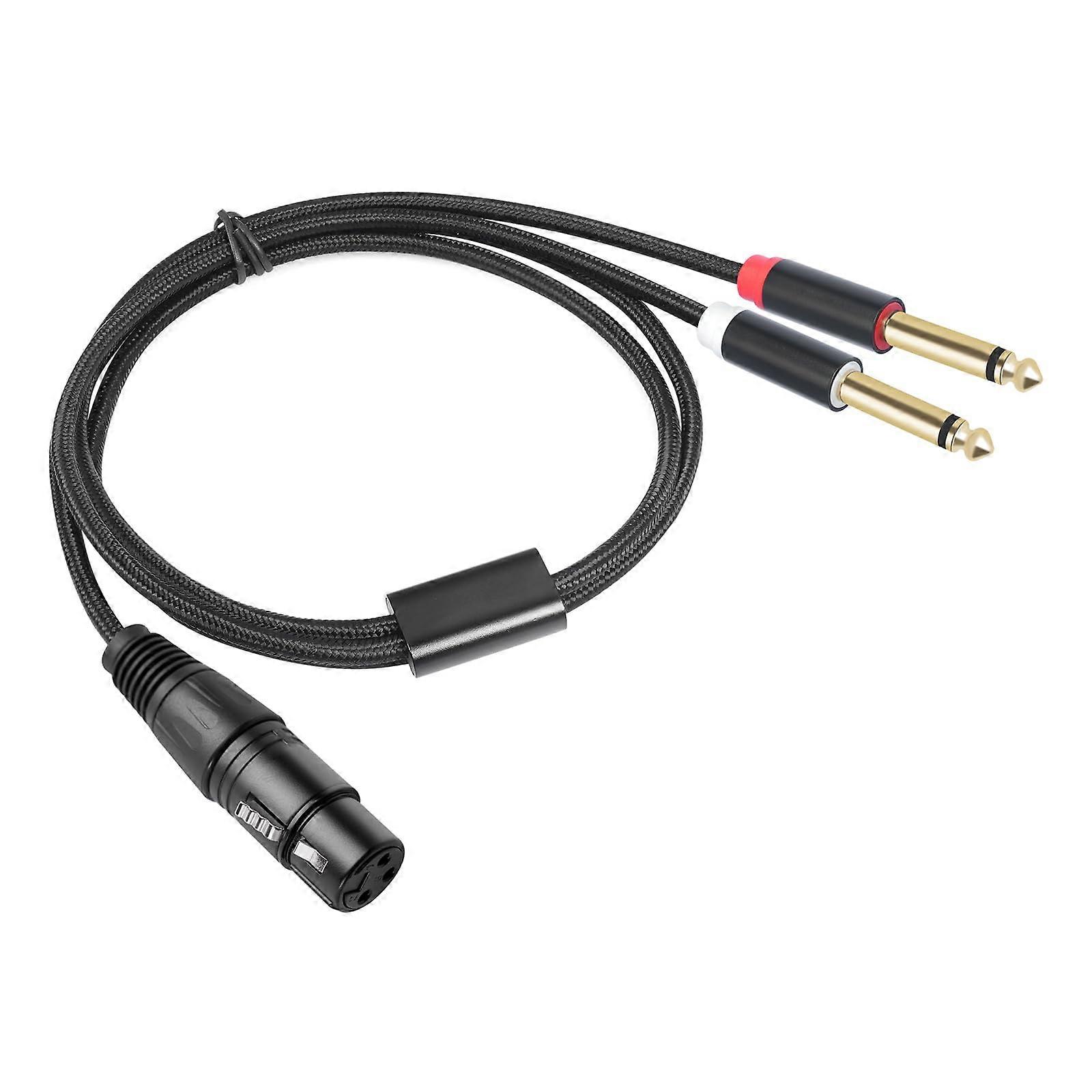 3pole socket to 2 x 1/4inch Ysplitter cable, 3pole socket to dual 6.35mm audio converter adapter cable 1m