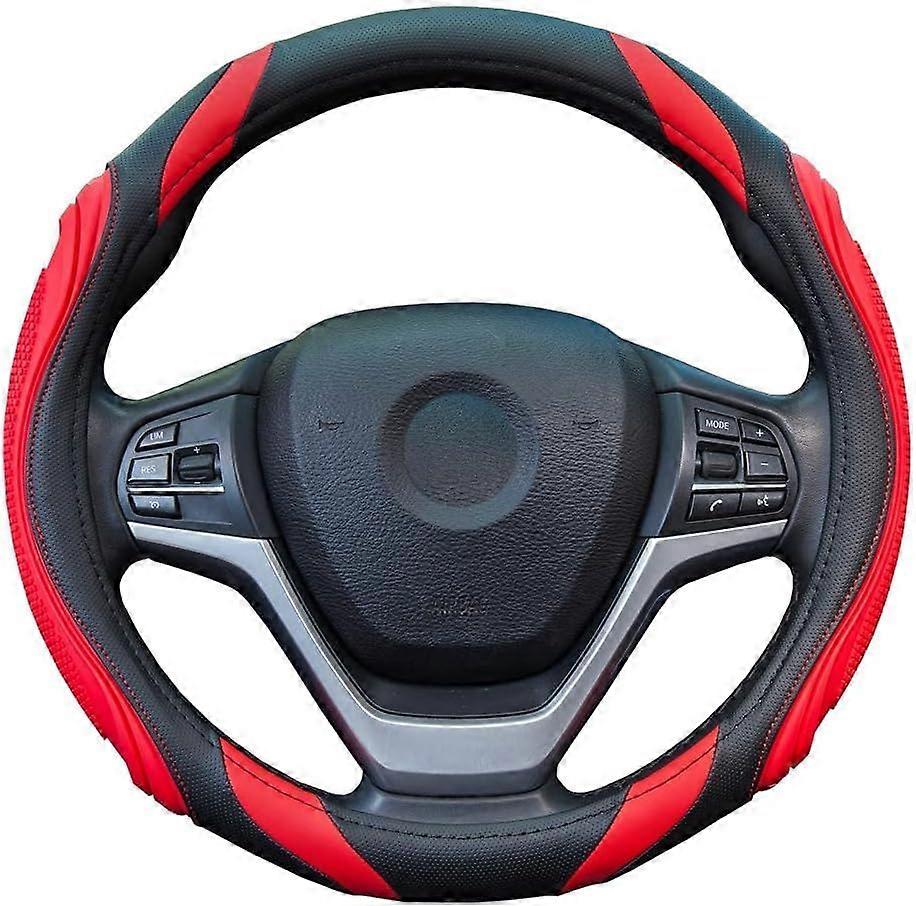 Steering Wheel Cover for BYD (37-38 cm) Models - Non-Slip Breathable Material, Size L, Red/Carbon