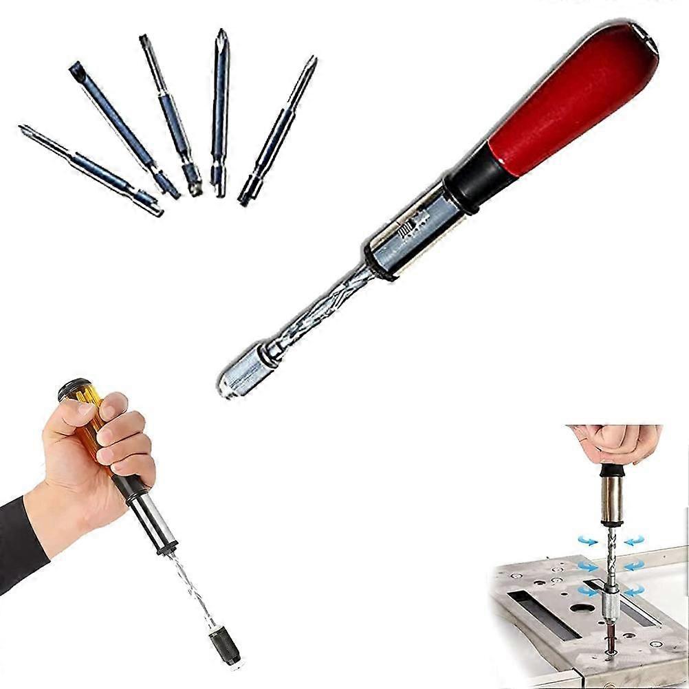Push Pull Ratchet Screwdriver Adjustment Spiral Ratchet Screwdriver with 5 Replaceable Heads