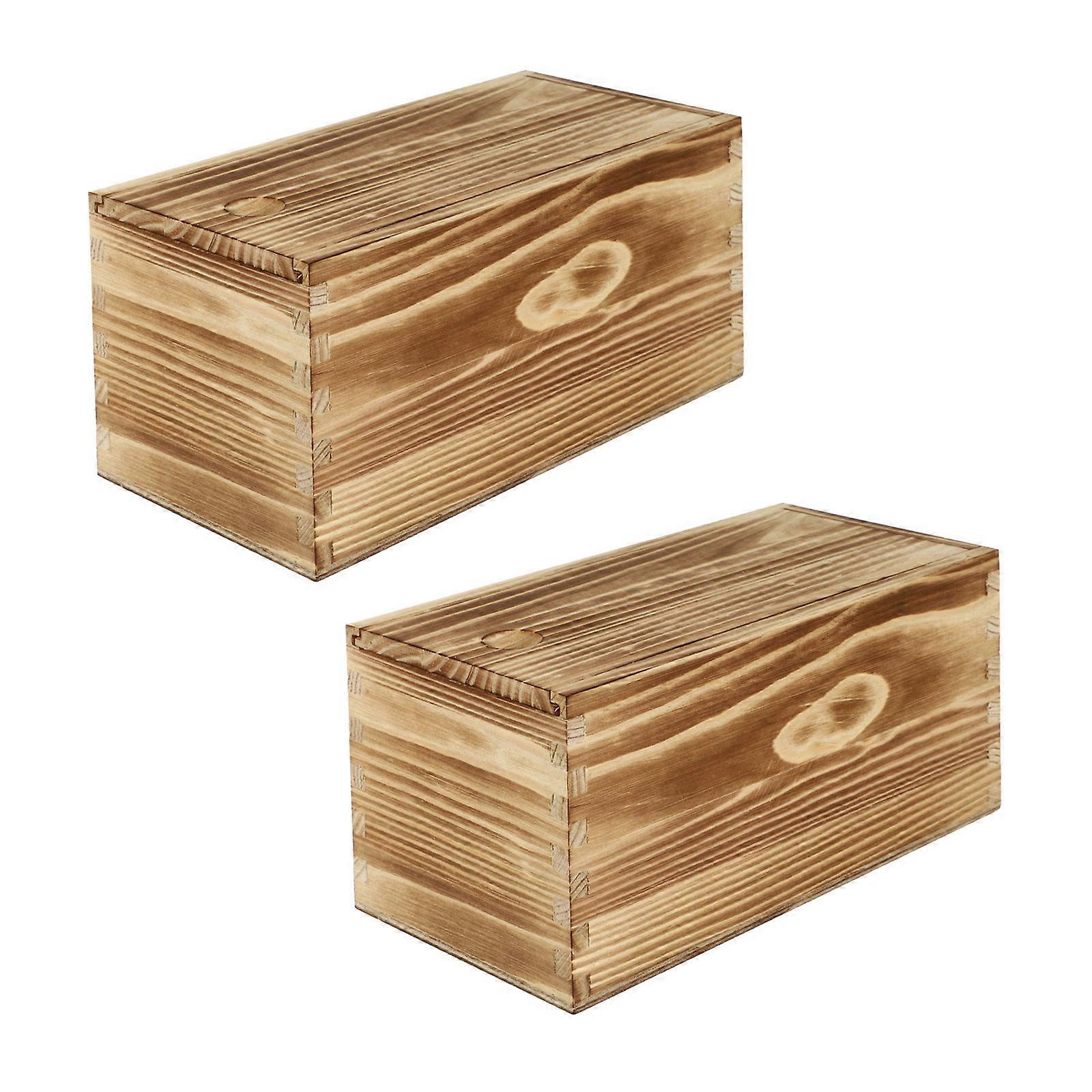 Sliding Storage Box With Lid 2Pack Wooden Household Items Classic Design Brown For Home Storage