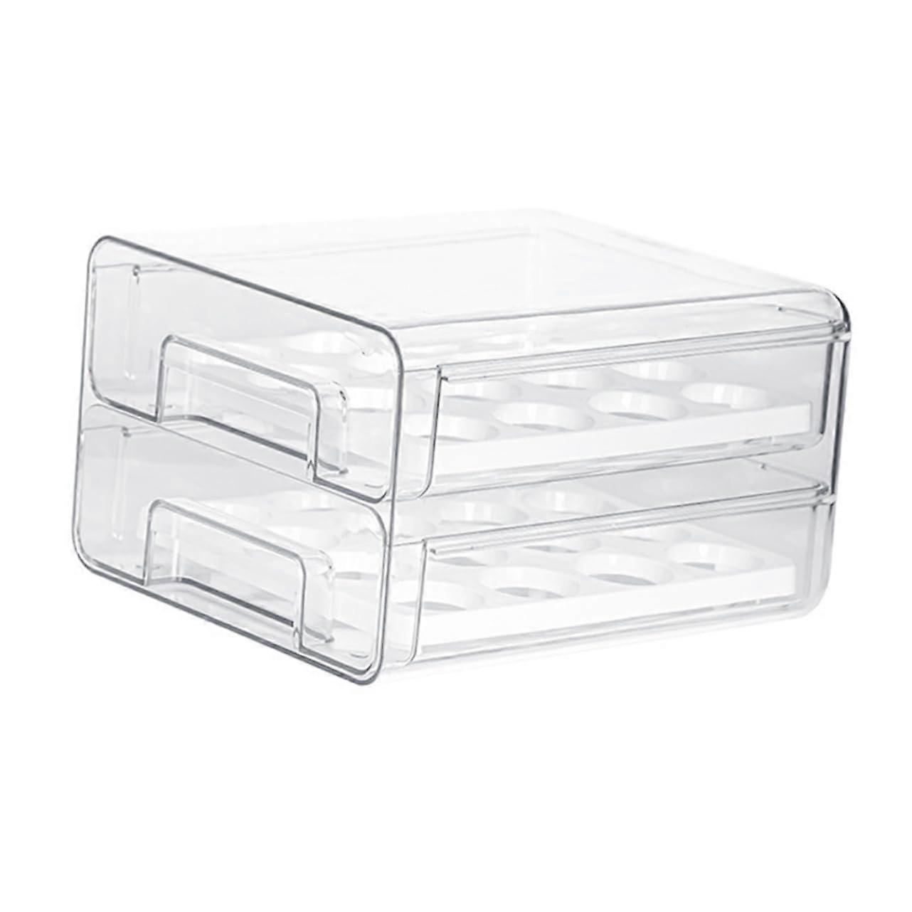 Transparent DoubleLayer Refrigerator Organizer Bin for Eggs to Reduce Friction and Allow Easy Removal