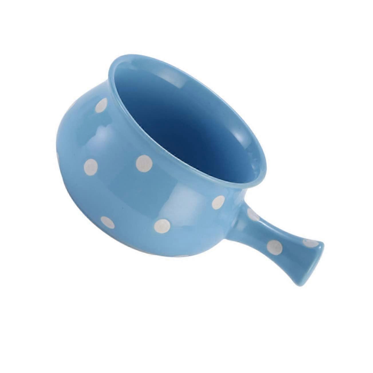 Polka Dot Ceramic Baking Bowl Set, Sky Blue Pasta, Ramen, and Soup Serving Bowls with Handle, Deep Cereal and Lasagna Roaster