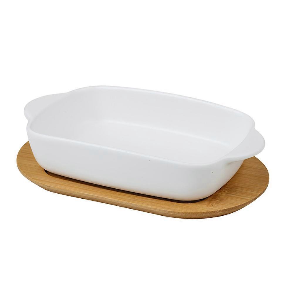 White Ceramic Baking Tray with Double Handles for Storage Easy to Clean and 1 Set