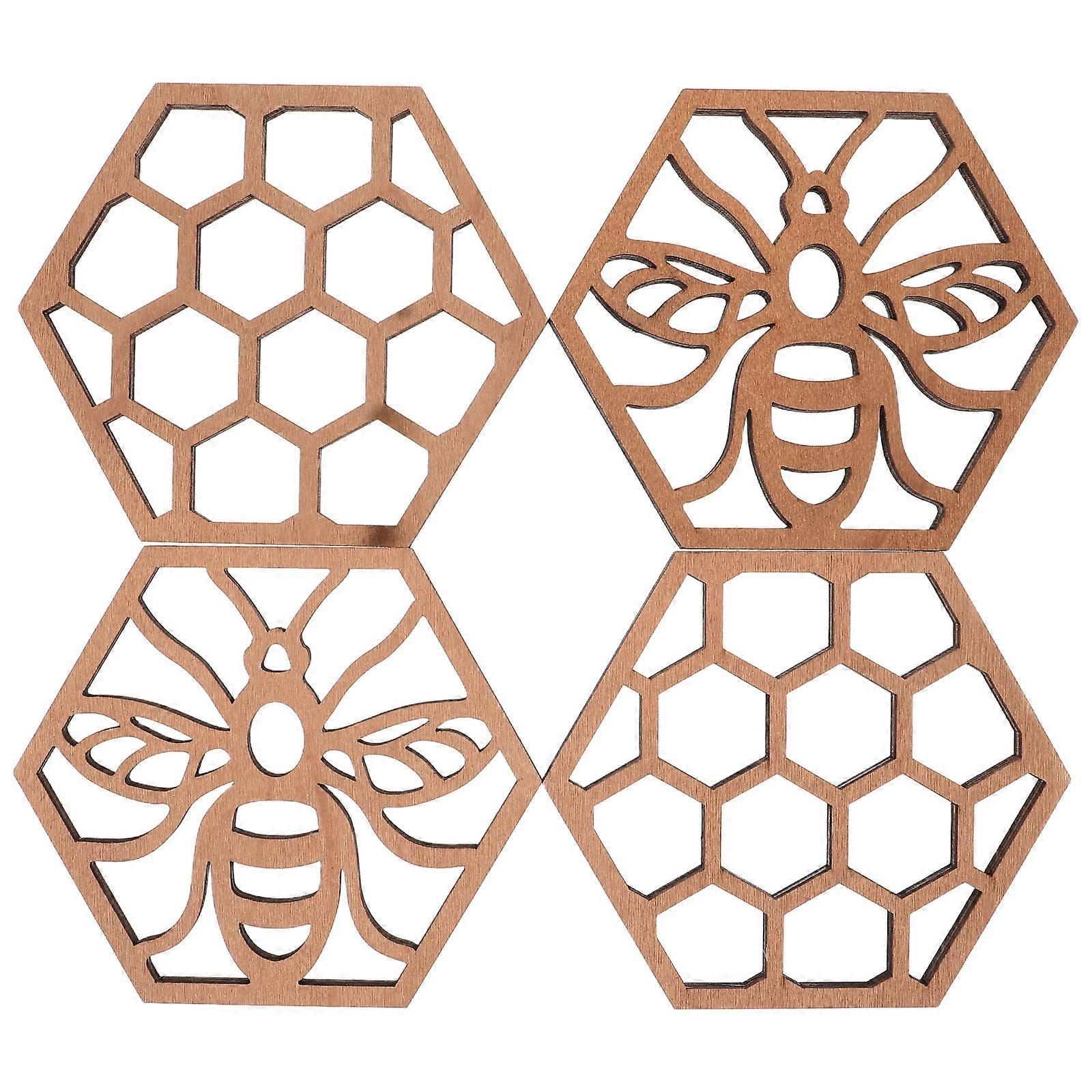4pcs Honeycomb Shaped Wooden Coasters – Unique Beehive Design for Party Supplies and Home Decor Accents