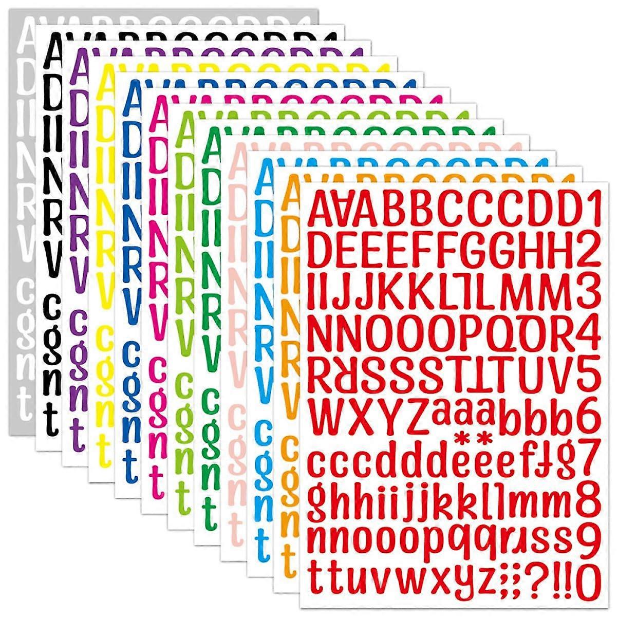 Self-Adhesive Alphabet And Number Stickers - 12 Sheets, Colorful Letters And Numbers For Crafts, Water Bottles, Laptops