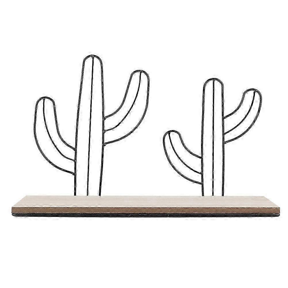 Black Cactus Floating Wall Shelf - Solid Wood Display Ledge & Storage Rack for Home Decor & Organization