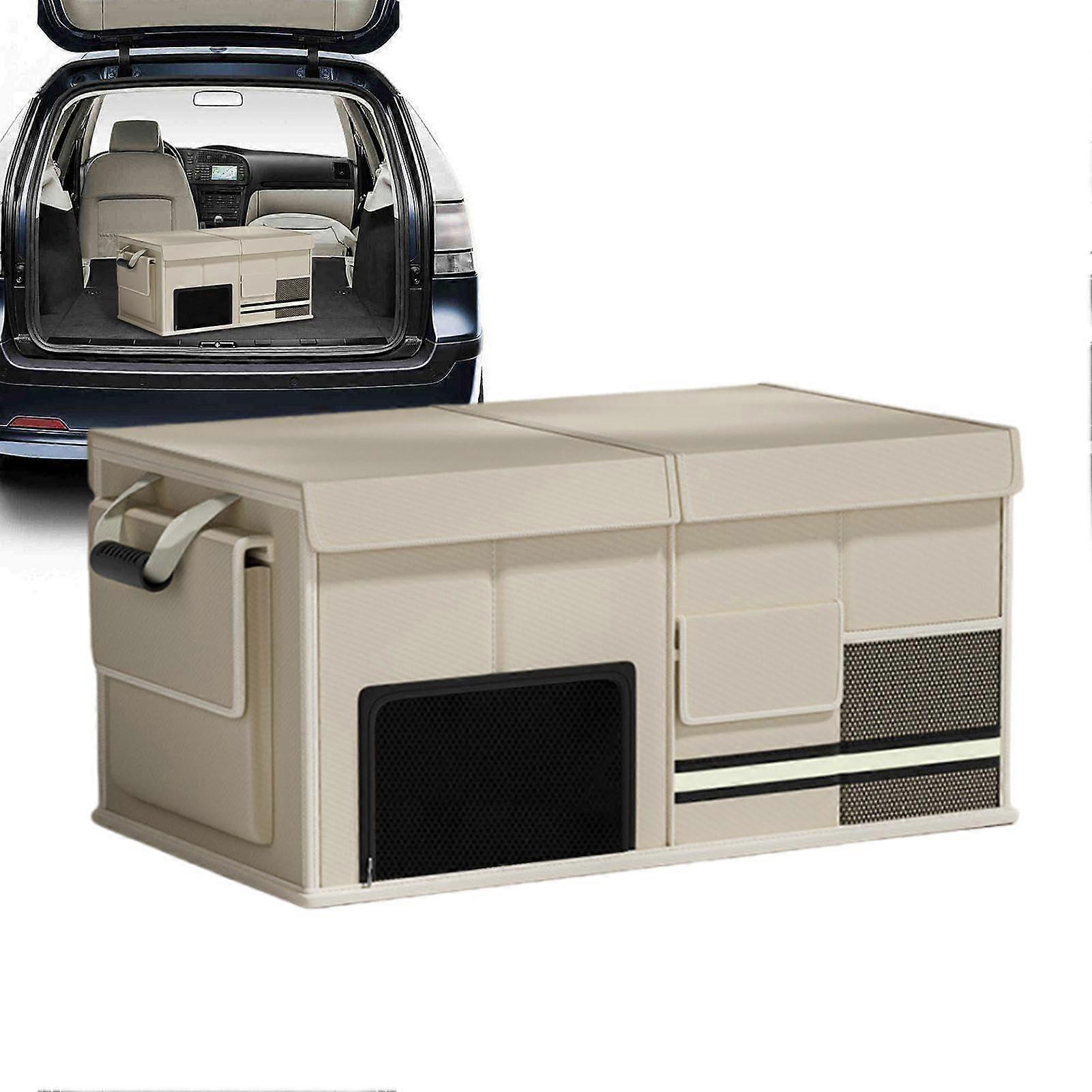 Car Trunk Organizer, 60L Foldable Storage Box for Travel & Picnic, Large Capacity Beige Multi-Purpose Container