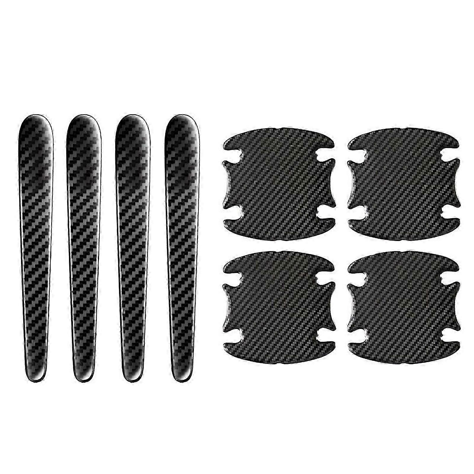 8pcs reflective door handle protector pu leather carbon fiber