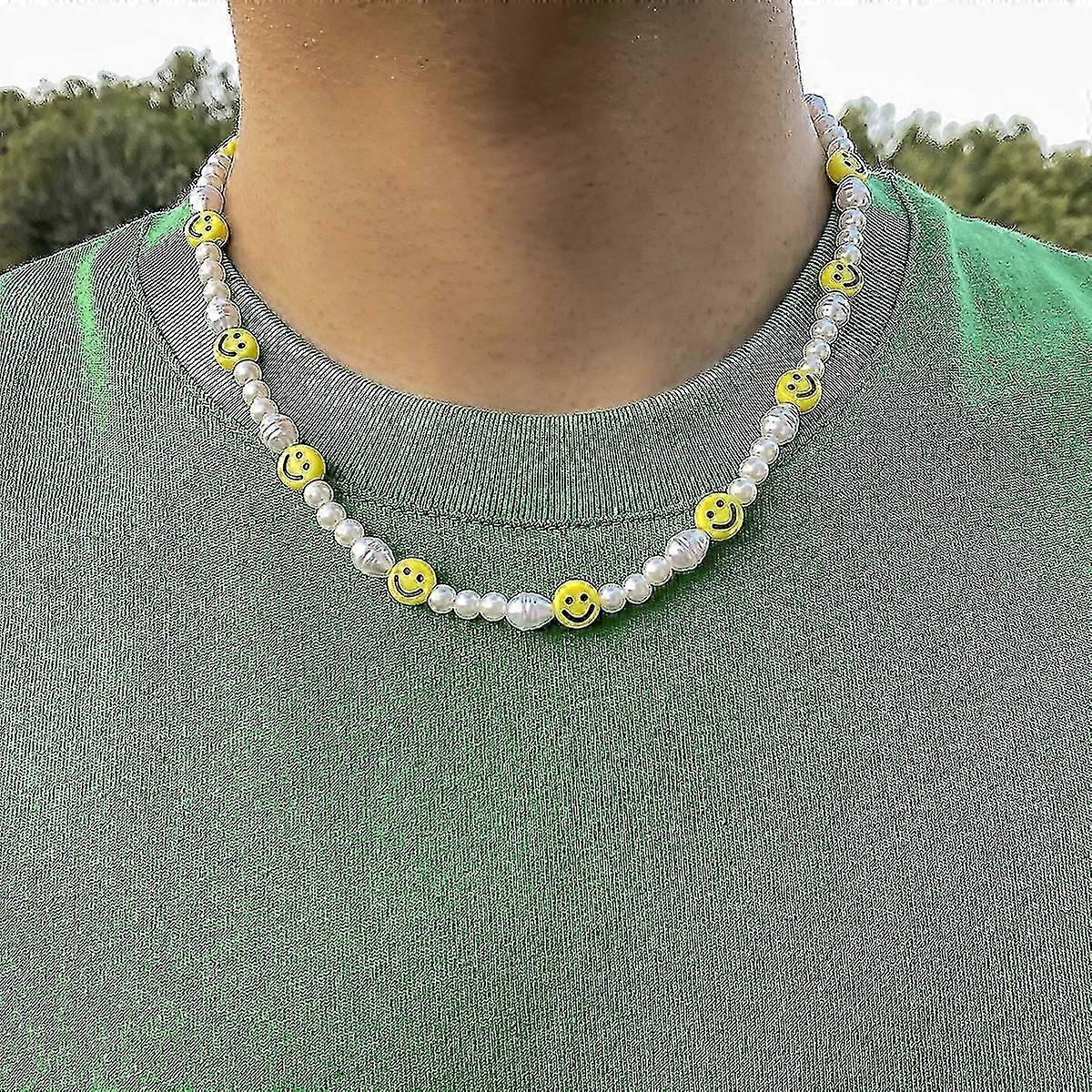 Single Layer Irregular Pearl Clavicle Chain Soft Pottery Yellow Smiley Face Splicing Shaped Pearl Necklace For Men
