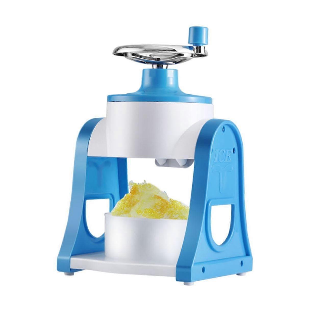 Manual Ice Crusher Machine - Mini Portable Hand Crank Shaved Ice Maker for Slushies, Smoothies, and Cones, Blue