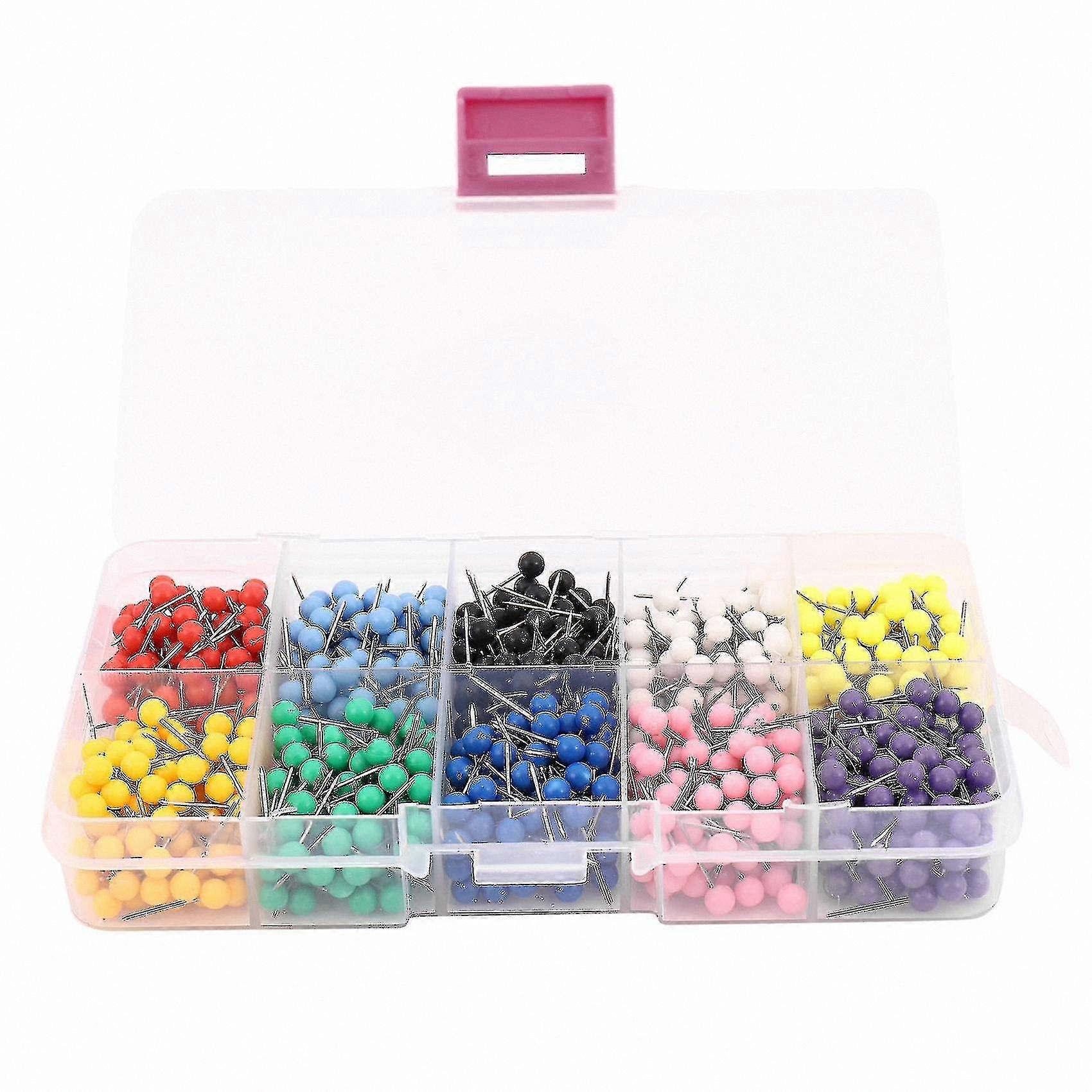 1000 Multicolor Plastic Head Map Tacks with Steel Points 1/8 Inch 10 Colors Round Head Pins for Crafting and Mapping Projects