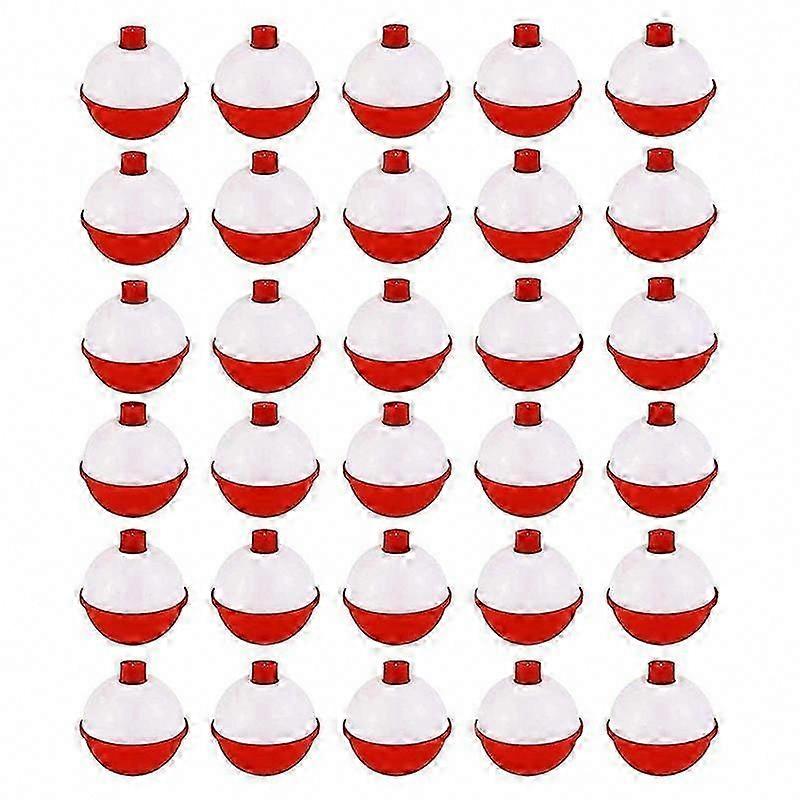 30Pcs 1 Inch Fishing Bobbers, Push Button Snap-on Floats Red & White for Fishing