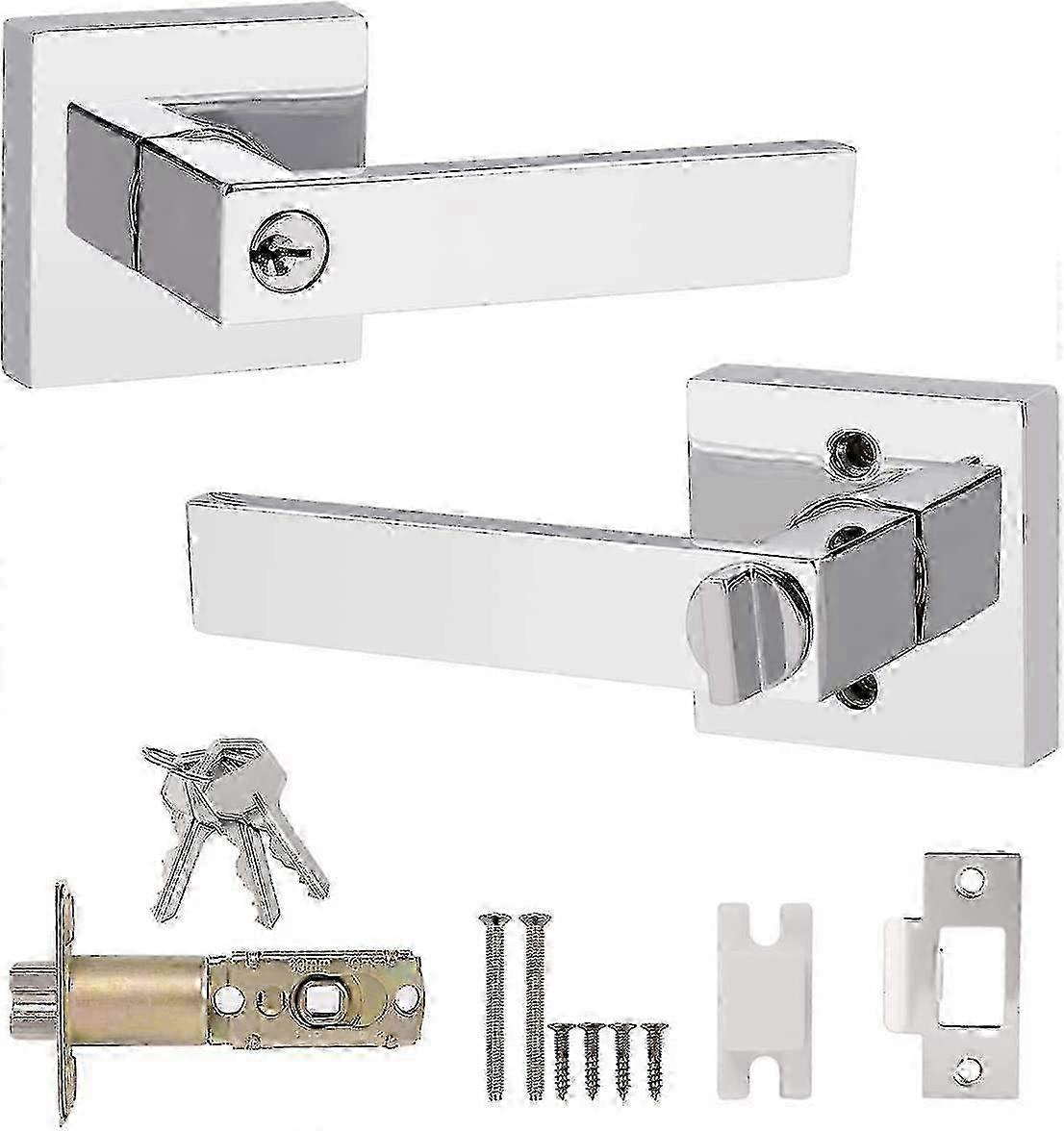 Door Handle with Lock and Key, Chrome Door Handle, External Door Lock, Bedroom Lock Mechanism Pack - 1 Unit