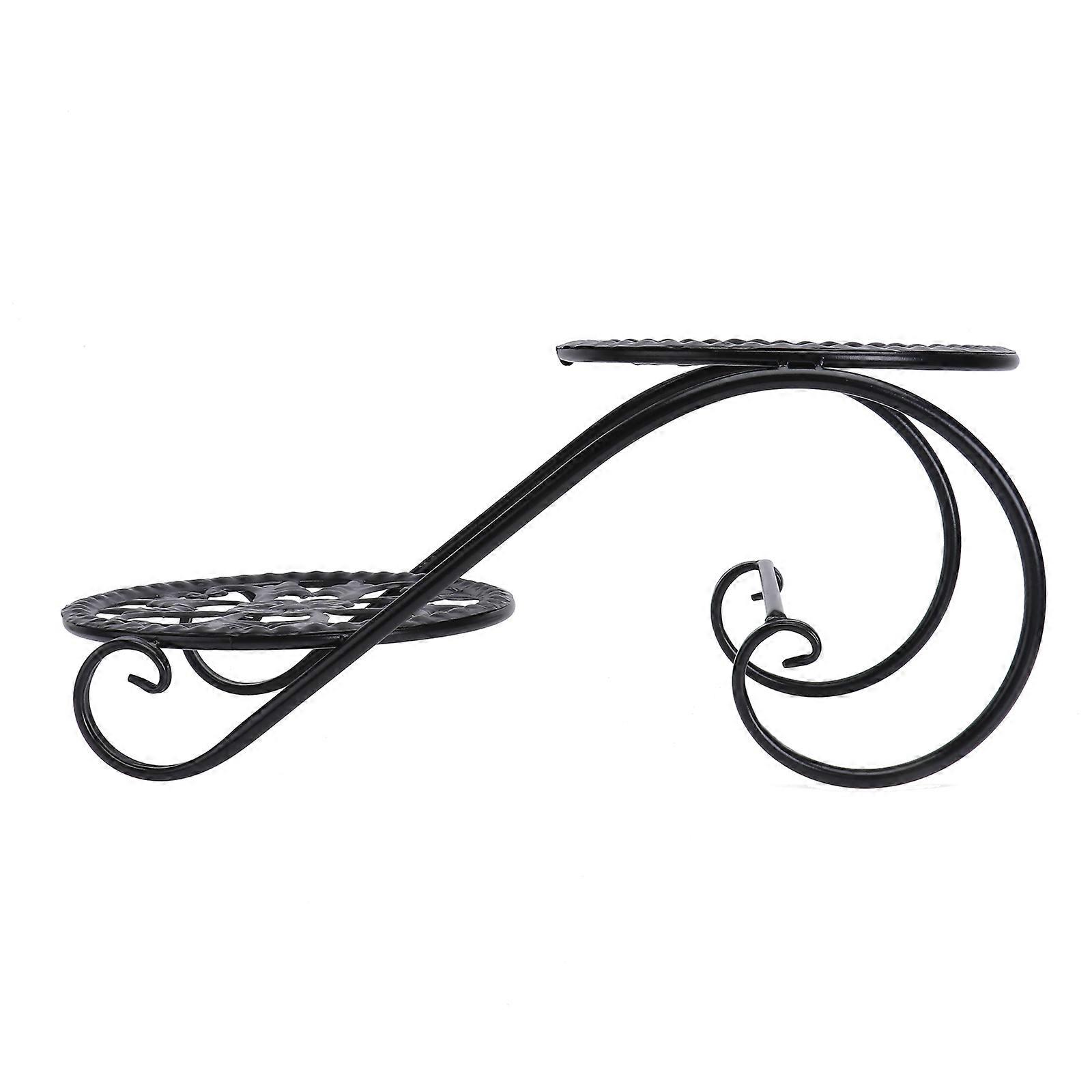 Porte-fleurs en fer Porte-pot de fleurs carré Rangement multicouche pour patio Noir 1Pack