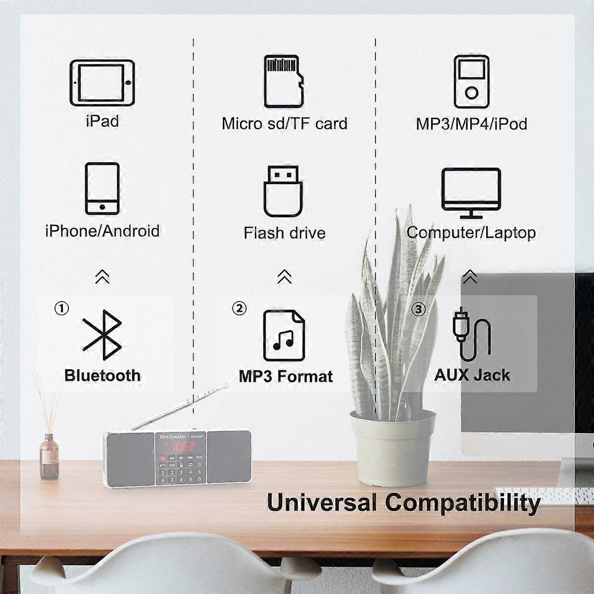 LED display and sleep timer function. (No manual memory function) Portable radio with Bluetooth speaker