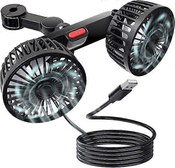 5V 2A Dual Head Car Fan - Usb Fan Cooler With 3 Speeds 360 Rotatable Fan