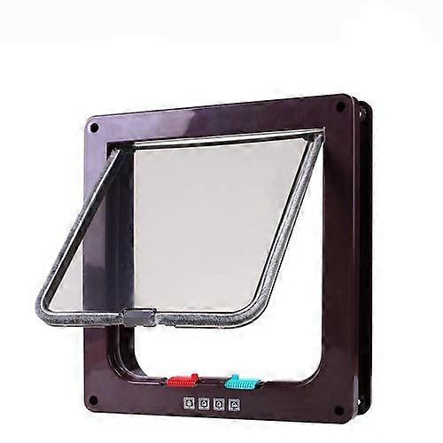 Cat Flap Door 4-Way Lock Security Flap, Small Pet Door For Cat, Kitten, Dog, 19.7 x 19 x 5.3 cm, Coffee