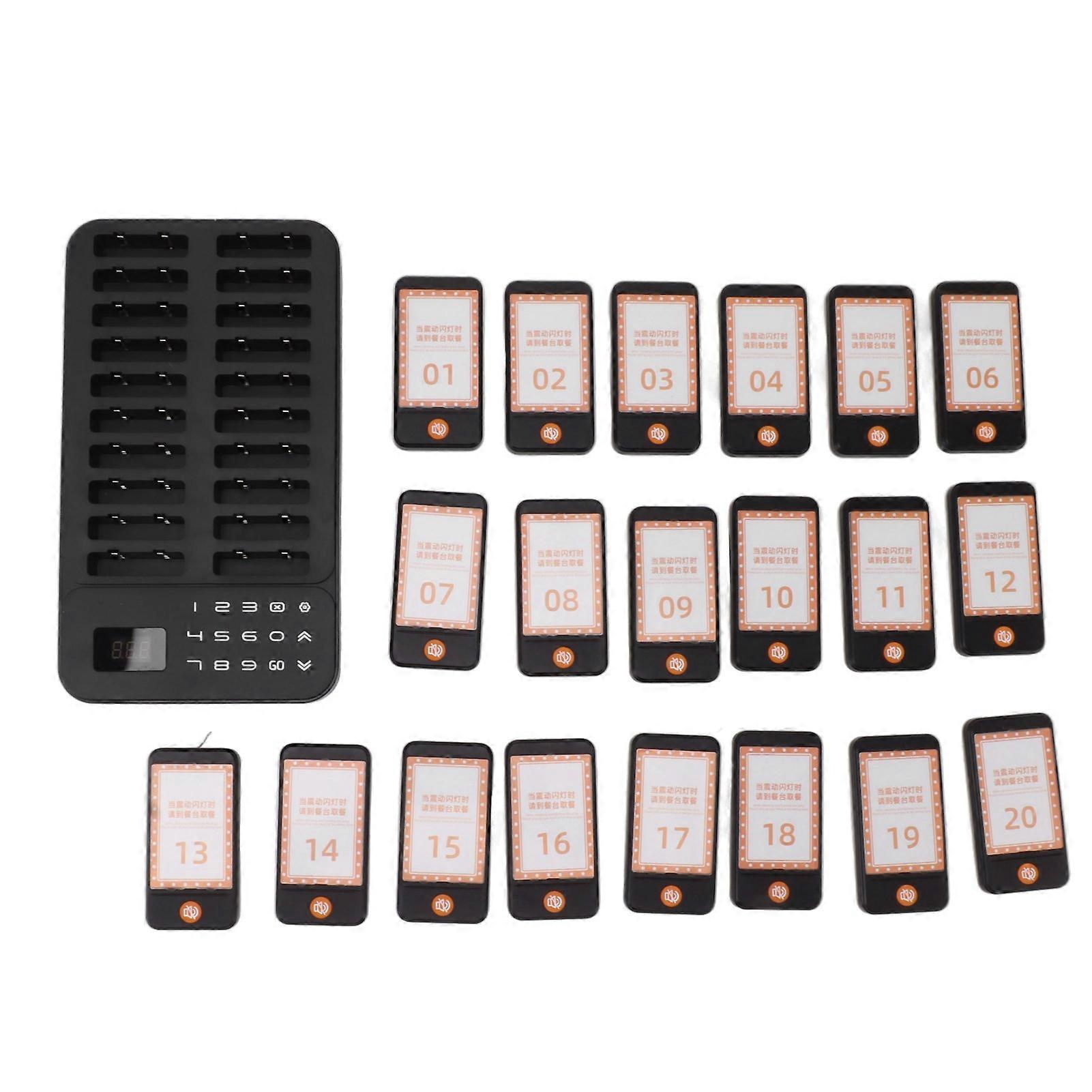 Restaurant Pager System 20 Buzzers, 3 Alert Modes, 273x154x30mm Base