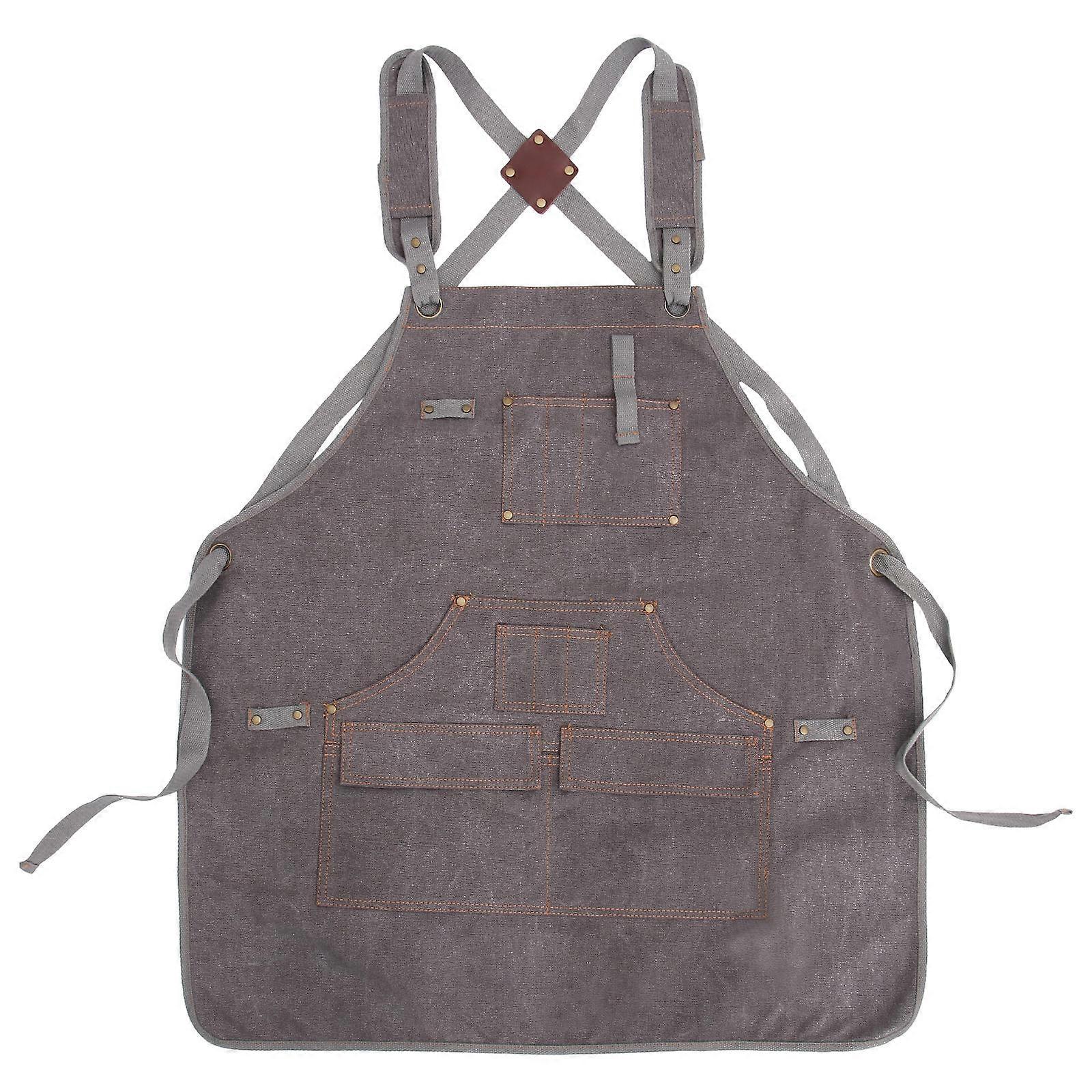 Multi-Pocket Canvas Apron 1Pack Ideal for Garden Work and Workshop Use in Dark Grey Thickening Washed Fabric for Practicality
