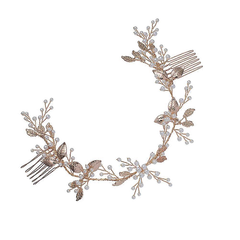 New Bride Comb for Bridal Golden Baroque Hair Comb with Artificial Pearl