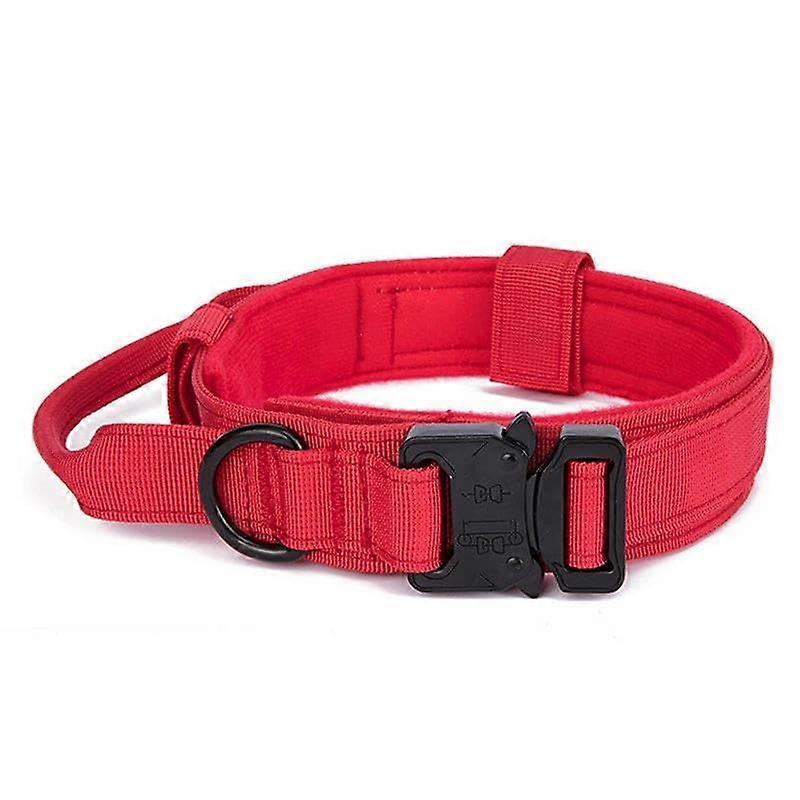 Military Tactical Dog Collar With Control Handle Adjustable Nylon For Medium And Large Dogs German Shepherd Labrador Red