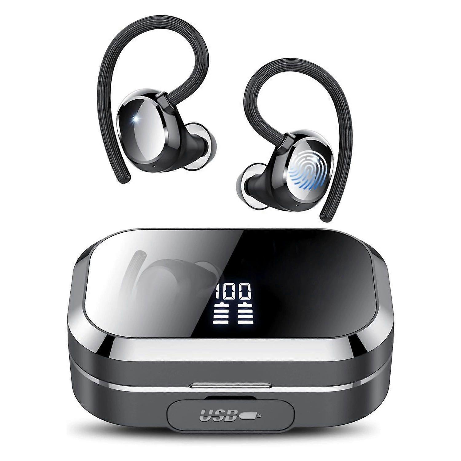 Wireless earbuds with Bluetooth 5.3, noise-cancelling mic, 120 hours playtime, IPX7 waterproof, LED display, perfect for sports(Black)