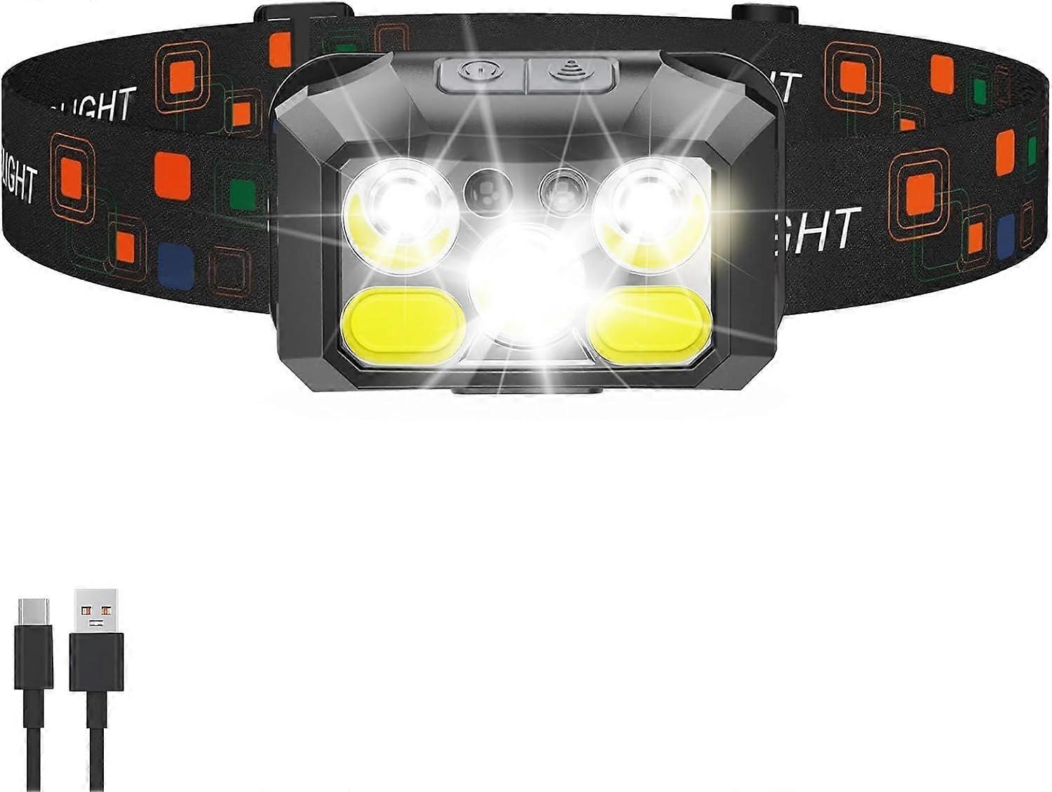 Headlamp Rechargeable LED, 400 Lumens with Red & White Light, 8 Modes, USB-C Charging(Black)