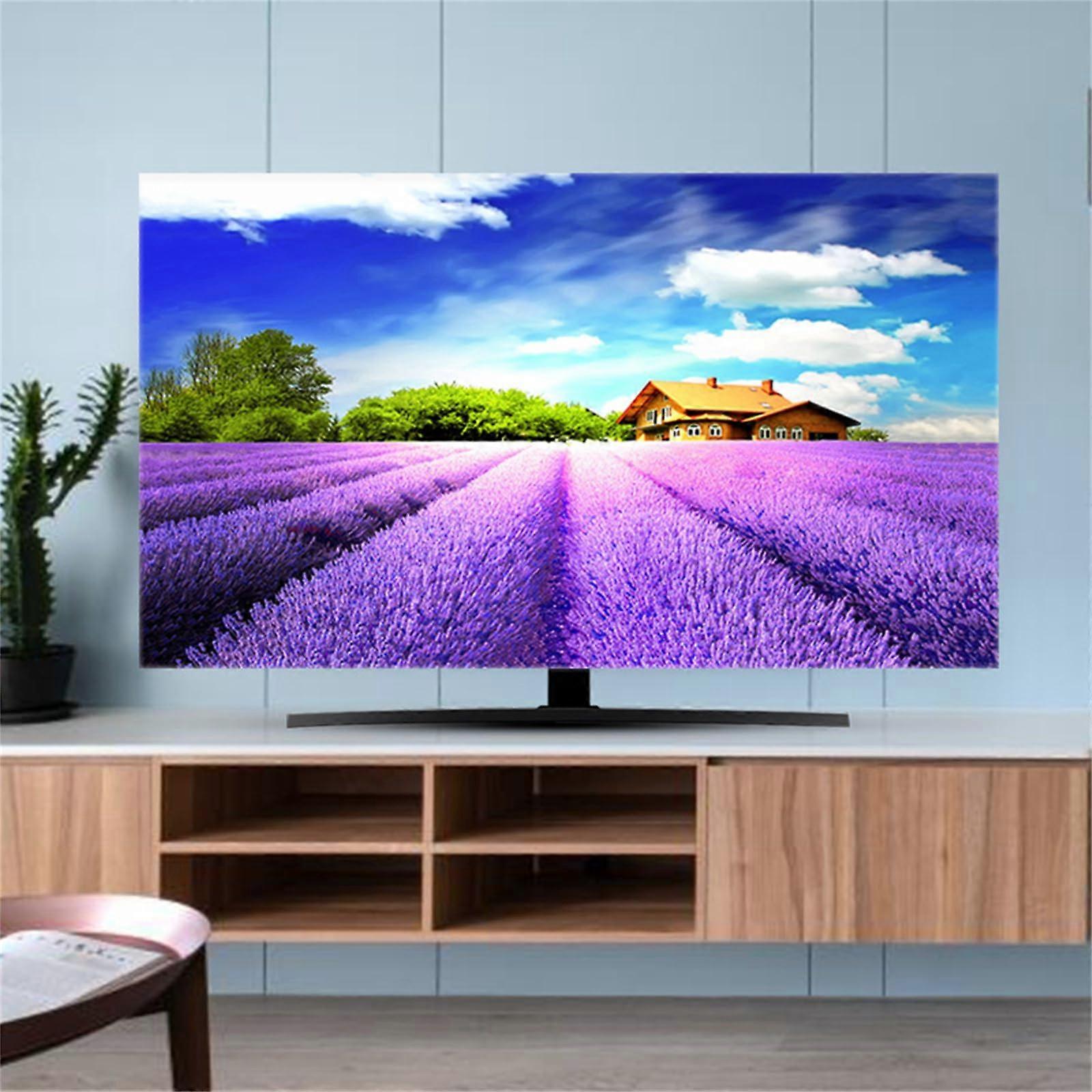 Colorful Scenery TV Dust Cover for 32 to 80 Inch TVs, Universal Elastic Screen Protector, Lavender Design, All-Inclusive Protection