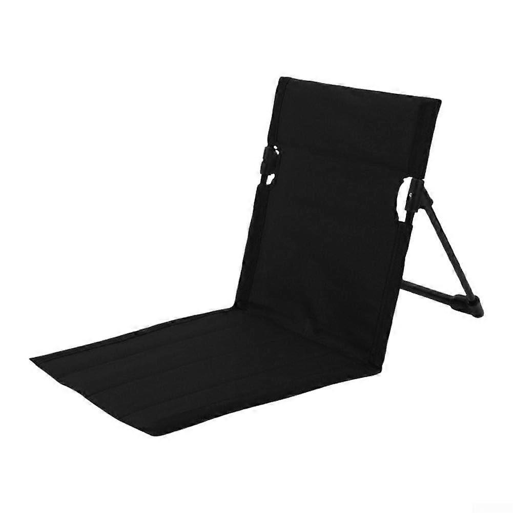 Portable Folding Beach Chair With Large Storage Pocket Adjustable Backrest Camping Lounger Black