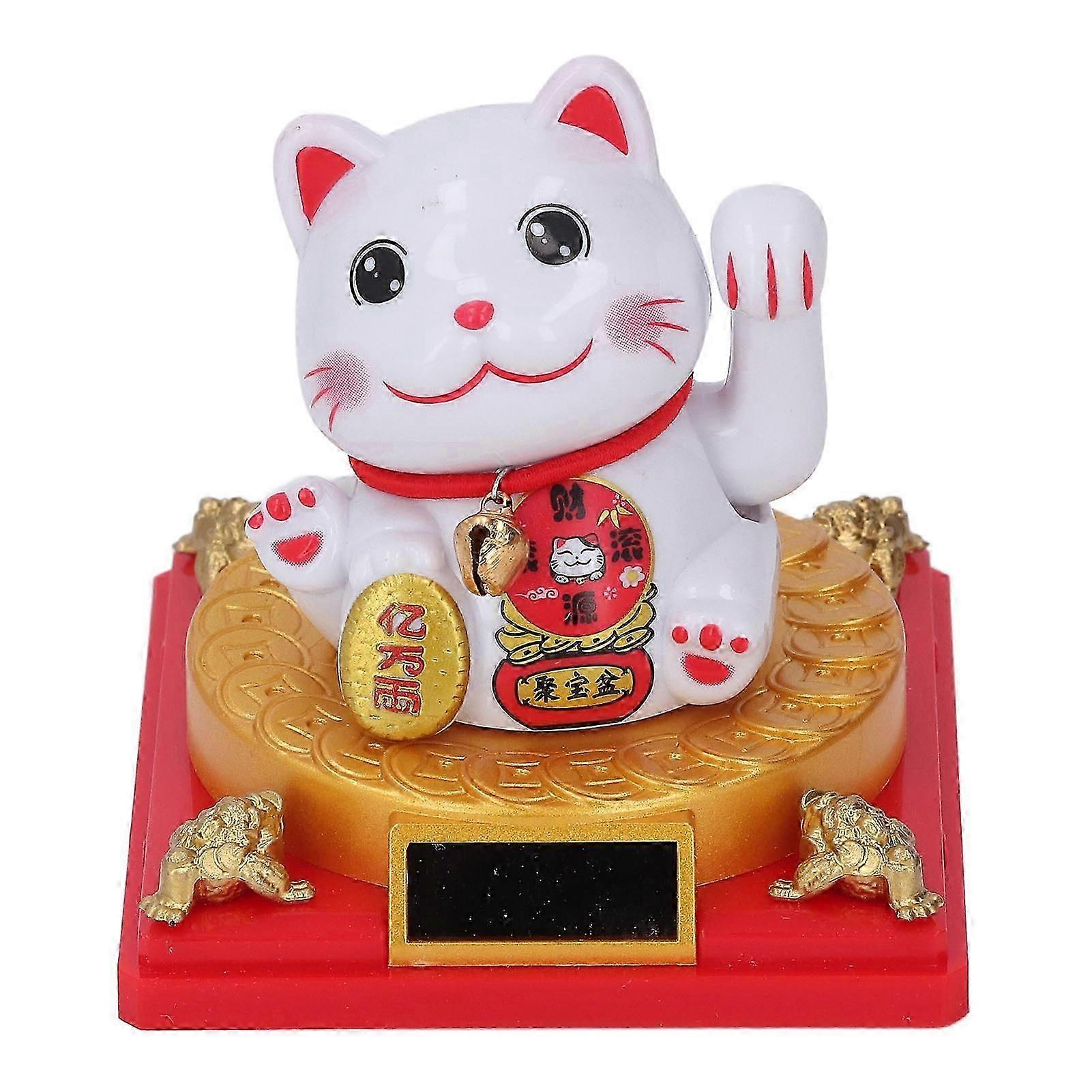 Figurine Energy Saving Cute Solar Powered Waving Arm Lucky Cat Statue for Cash Register Car Ornament
