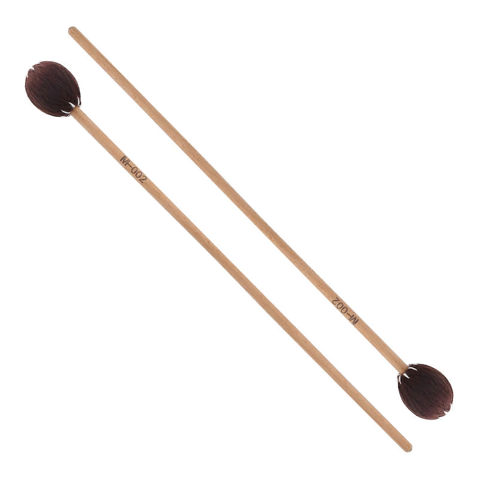 2Pcs Marimba Mallets Wool Twisted Brown Ball Maple Rods Set