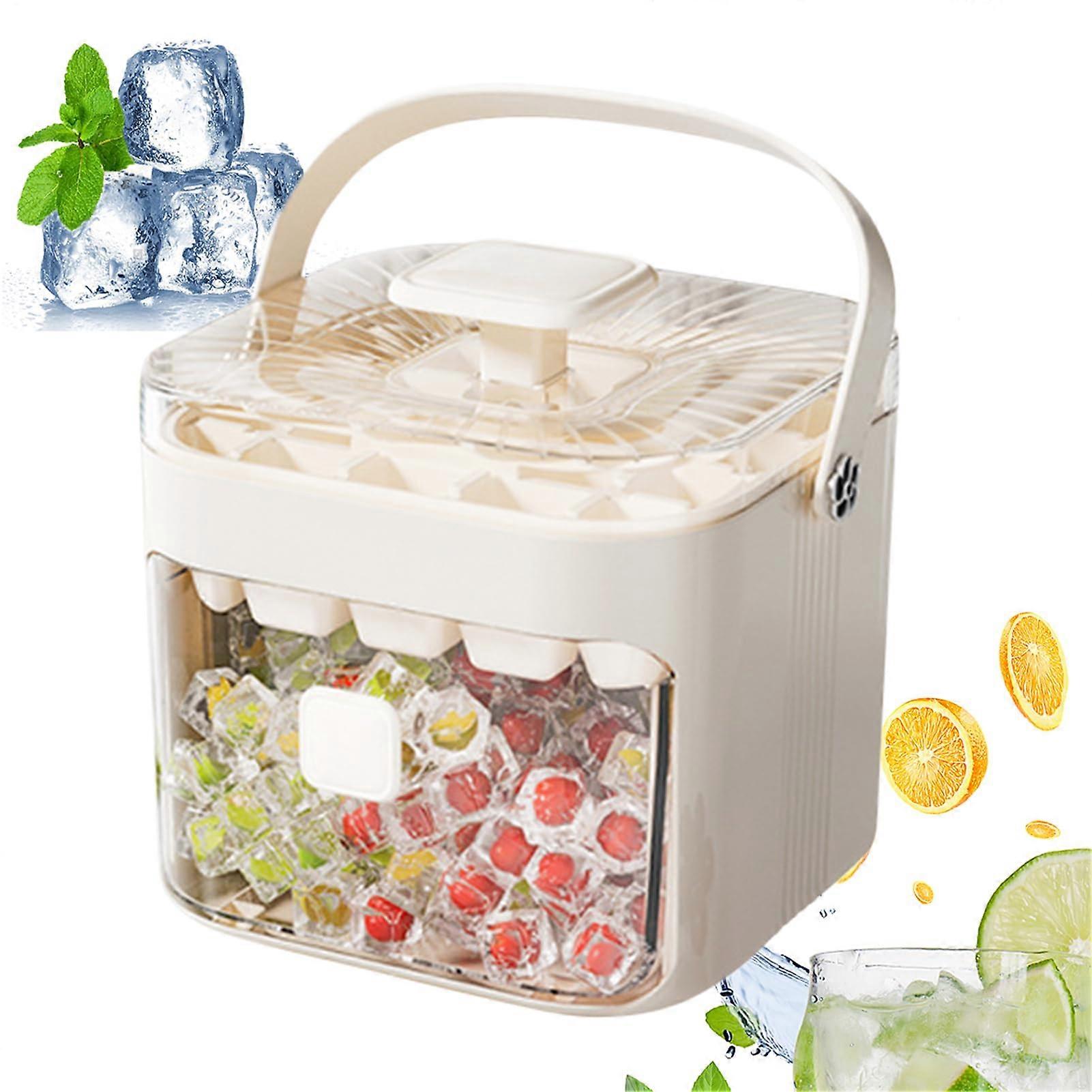 Ice Block Maker PressType Tray With Lid, Ice Cube Block Tool, Drawer Storage, Portable PushType Ice Maker, White