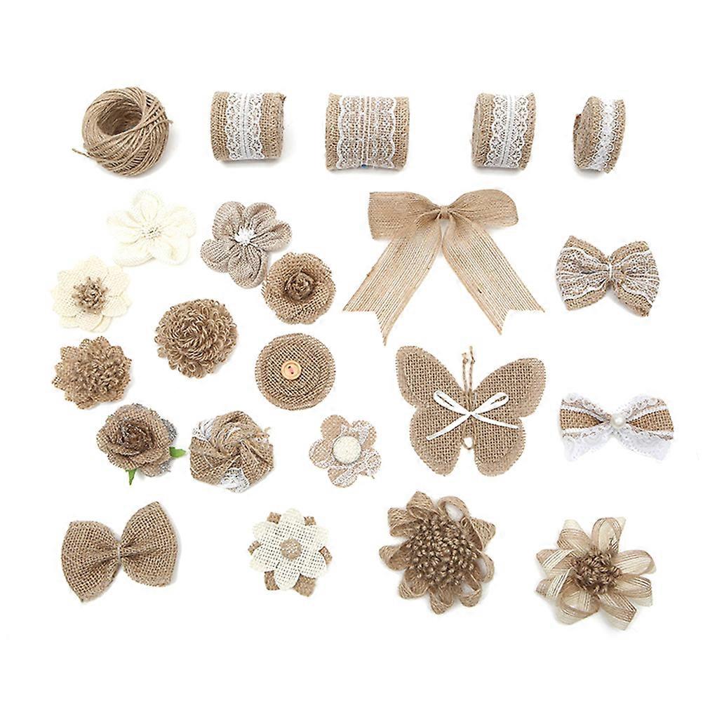 Creative DIY Handmade Linen Lace Burlap Flower Set for Crafting 23Pcs Assorted Color