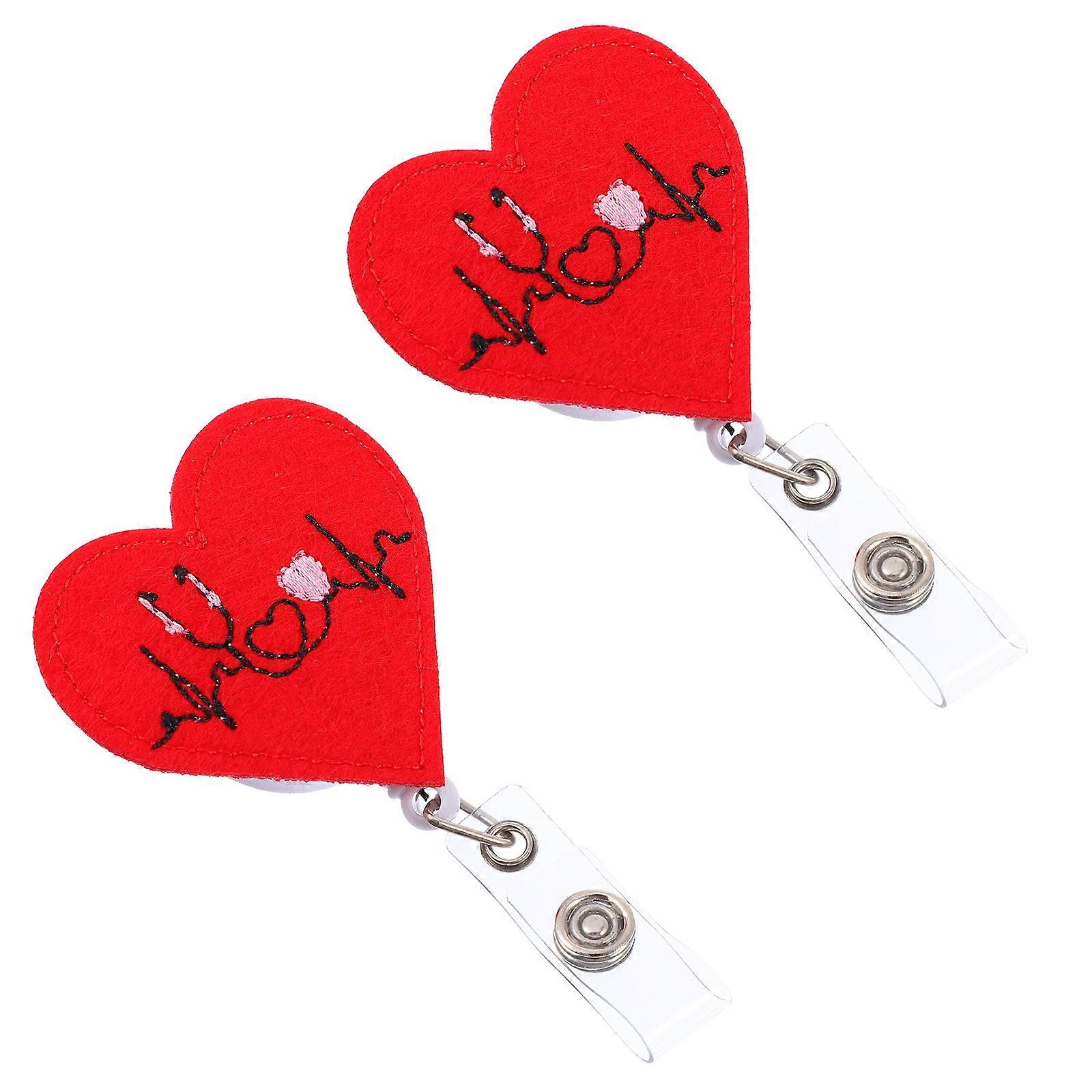 Heart Nurse Badge Holder Felt Material 2Pcs Retractable Badge Reels