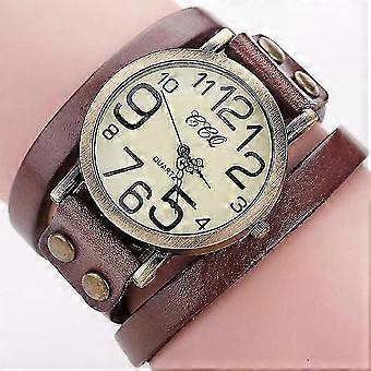 Reloj de pulsera de cuero de vaca vintage para hombres y mujeres, reloj de pulsera de cuarzo con diseño clásico