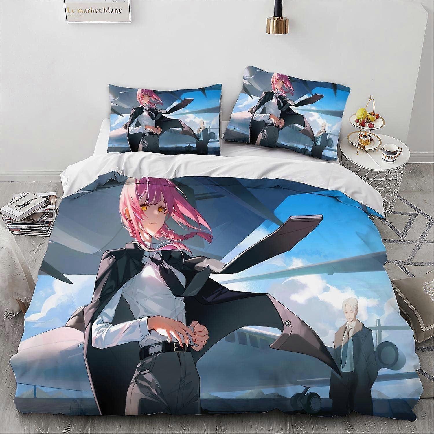 PIN3150 Chainsaw Demon Anime Makima påslakanset, 100 % mikrofibersängkläder, 3 stycken ultramjuka hudvänliga täcken (1 påslakan)