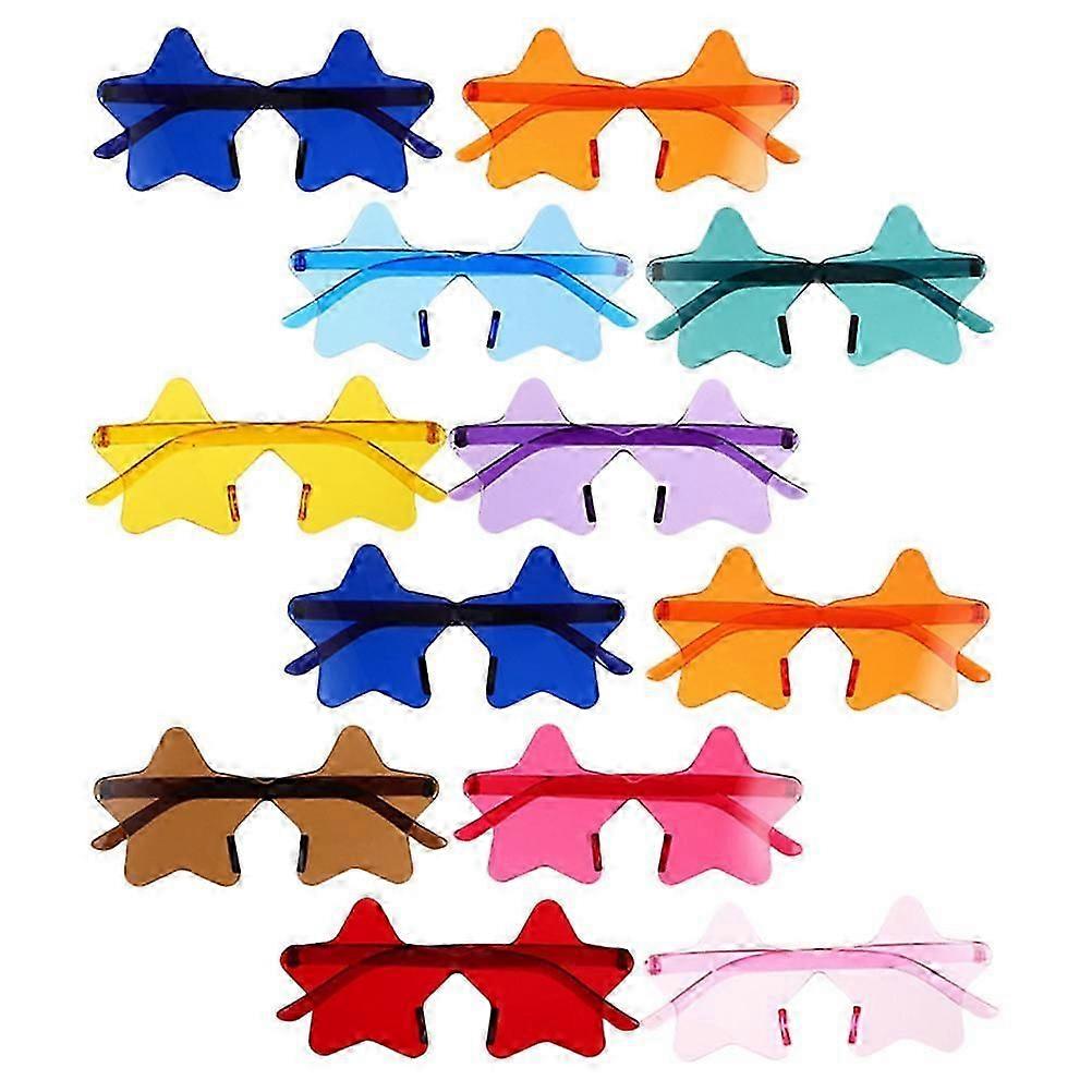 14pcs Colorful Rimless Star Sunglasses for Photo Booth Props & Bachelorette Parties Lightweight & Unique Assorted Design