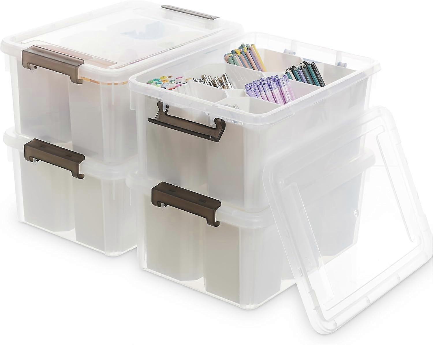 17 QT Plastic Storage Bins Clear Storage Box with Lids Multipurpose Stackable Storage Containers for Organizing Tool, Craft, Crayon, 4 Packs