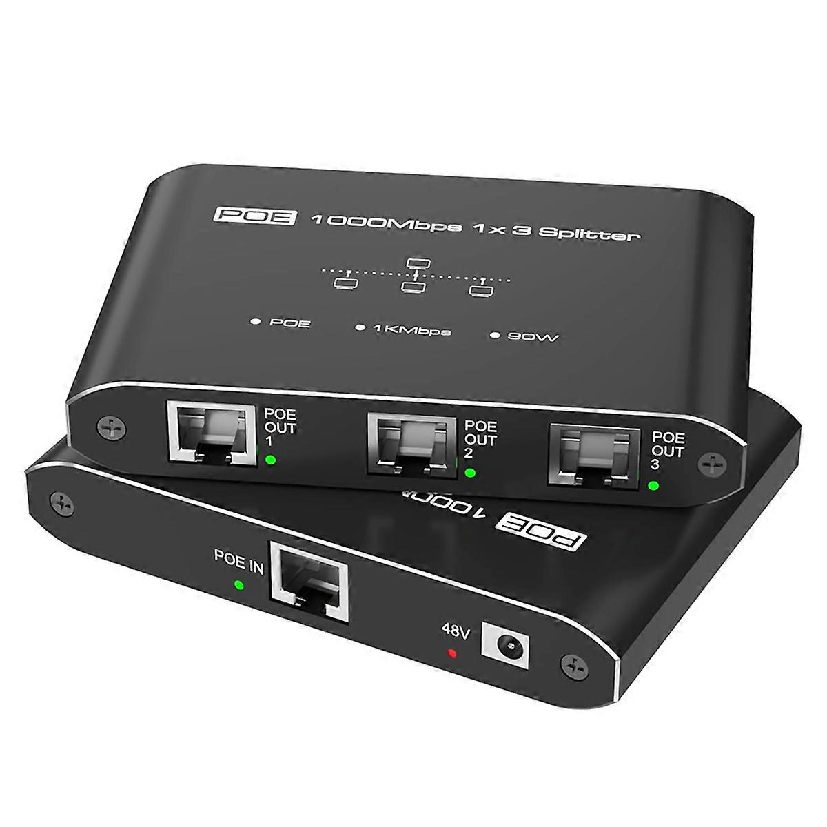 Gigabit PoE Switch 1 in 3 Out 30W Per Port Network Hub RJ45 for IP Cameras VoIP Phones 328 Ft Range