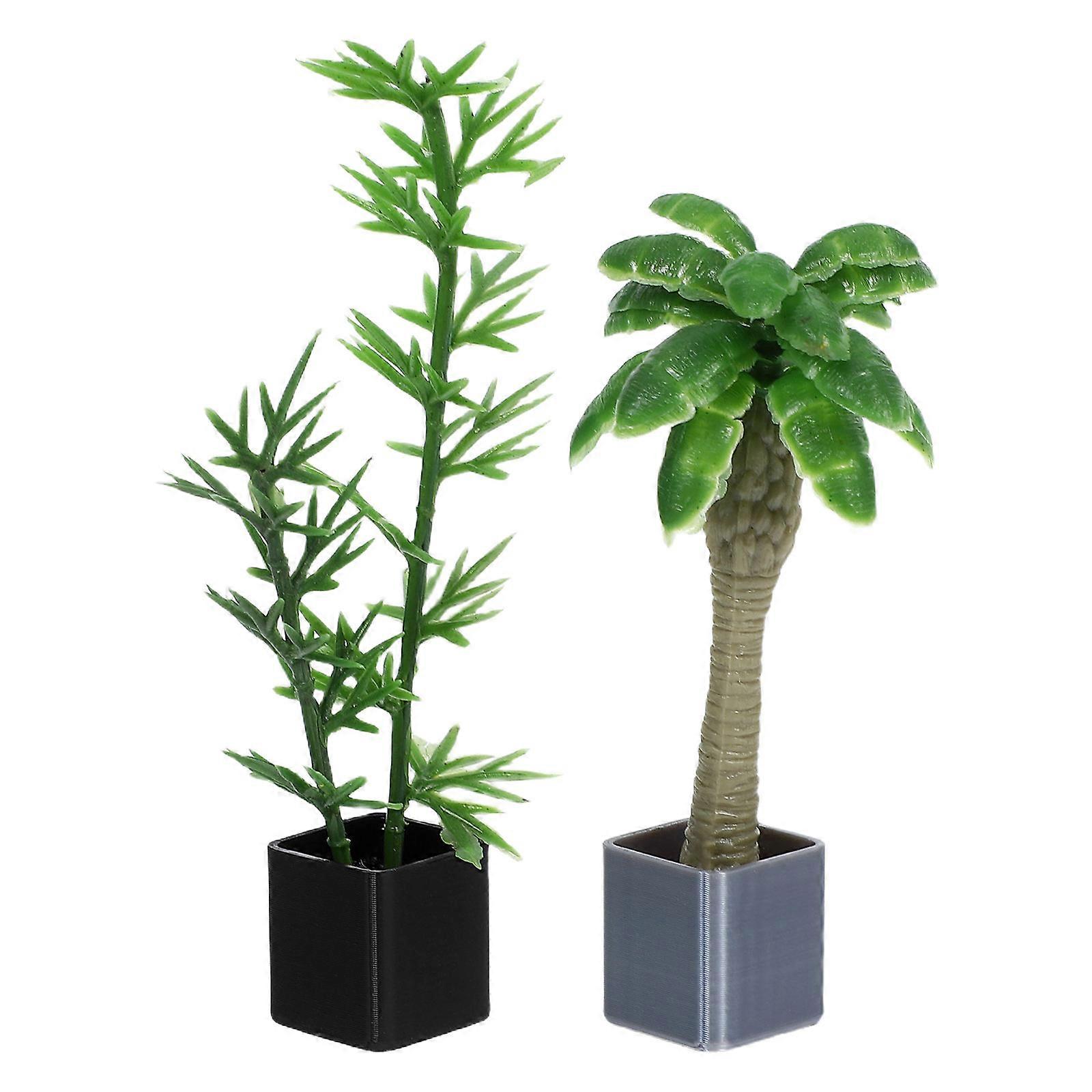 Artificial Miniature Bonsai Bamboo Palm Tree for Dollhouse Decor 6Pcs Green