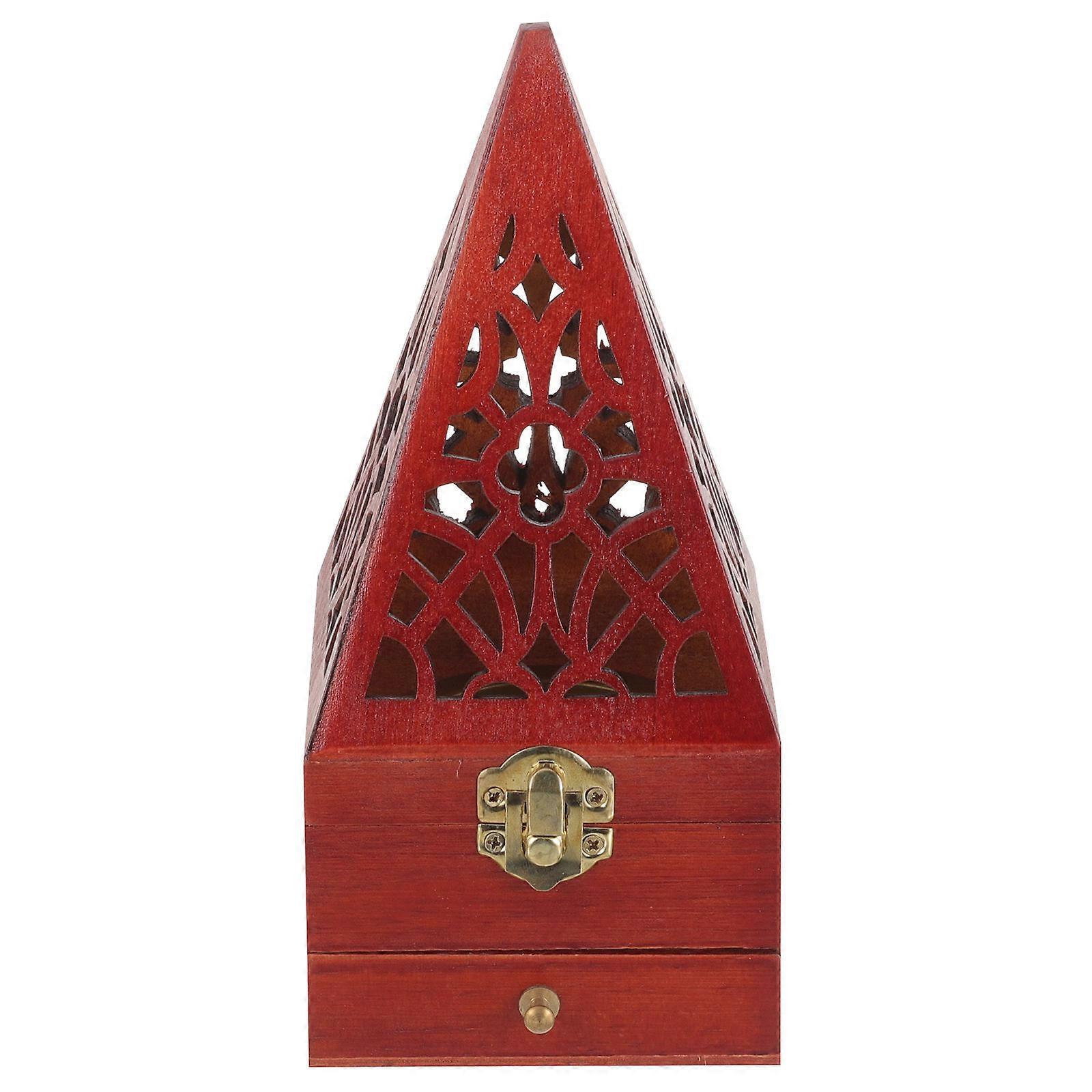 Pyramid Wood Incense Burner Tray for 5Pcs with Practical Drawer