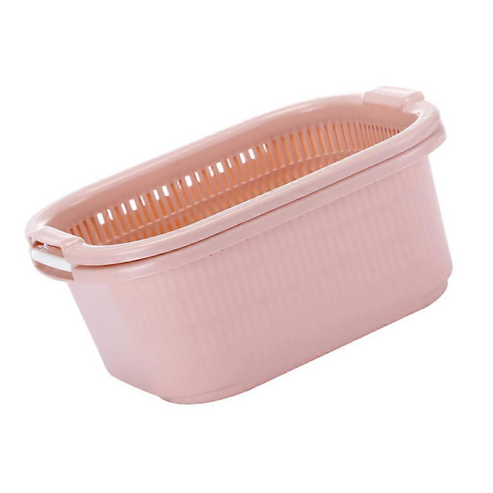 Double-Layer Drain Basket PP Pink 1Set Design Washing Basket for Home Use